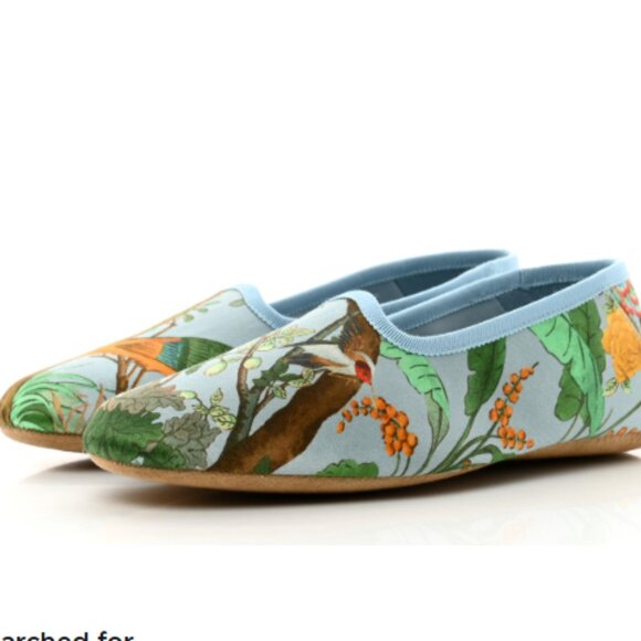 GucciSatin Voyage Eco Tian Printed Womens Flats 41 Light Blue Multicolor